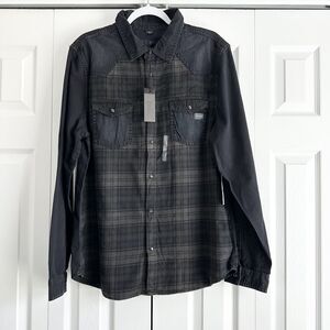 NWT Buffalo David Bitton Western Shirt Mens L Denim Black Gray Snap Button